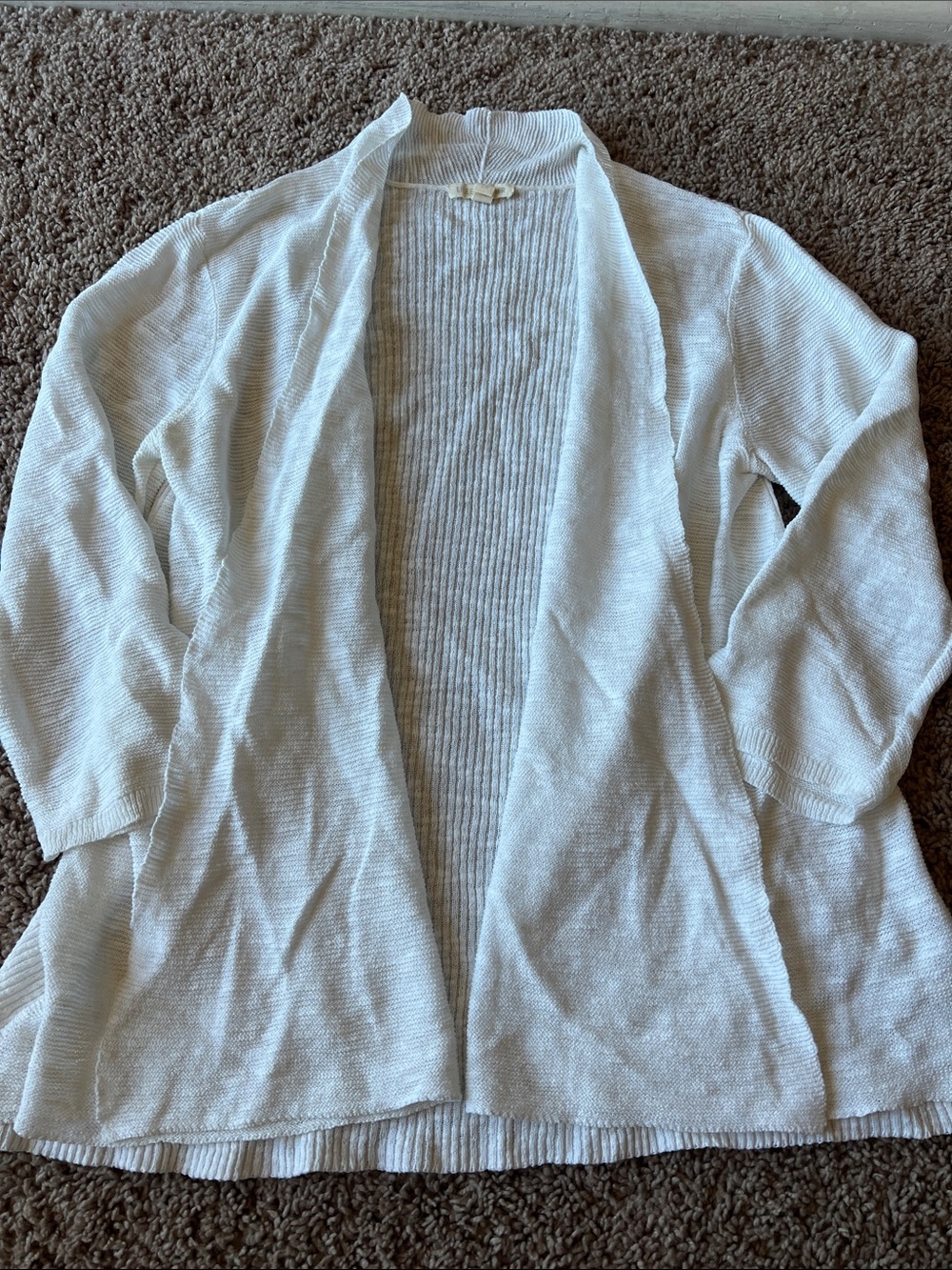 Eileen Fisher White Organic Cotton/Linen Blend Cardigan Sweater Small
